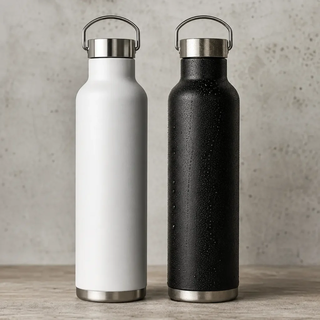 Standard reusable bottle and insulated thermal bottle comparison for Dubai bulk printing