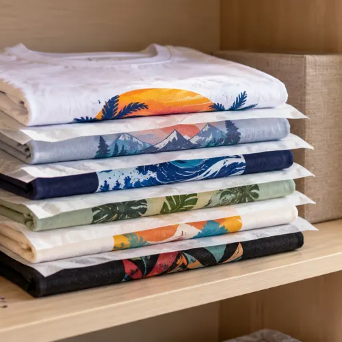 How to wash printed t-shirts and store them folded with tissue between the prints