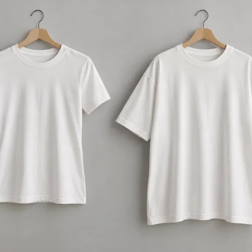 T-shirt size guide comparing regular fit and oversized fit plain t-shirts